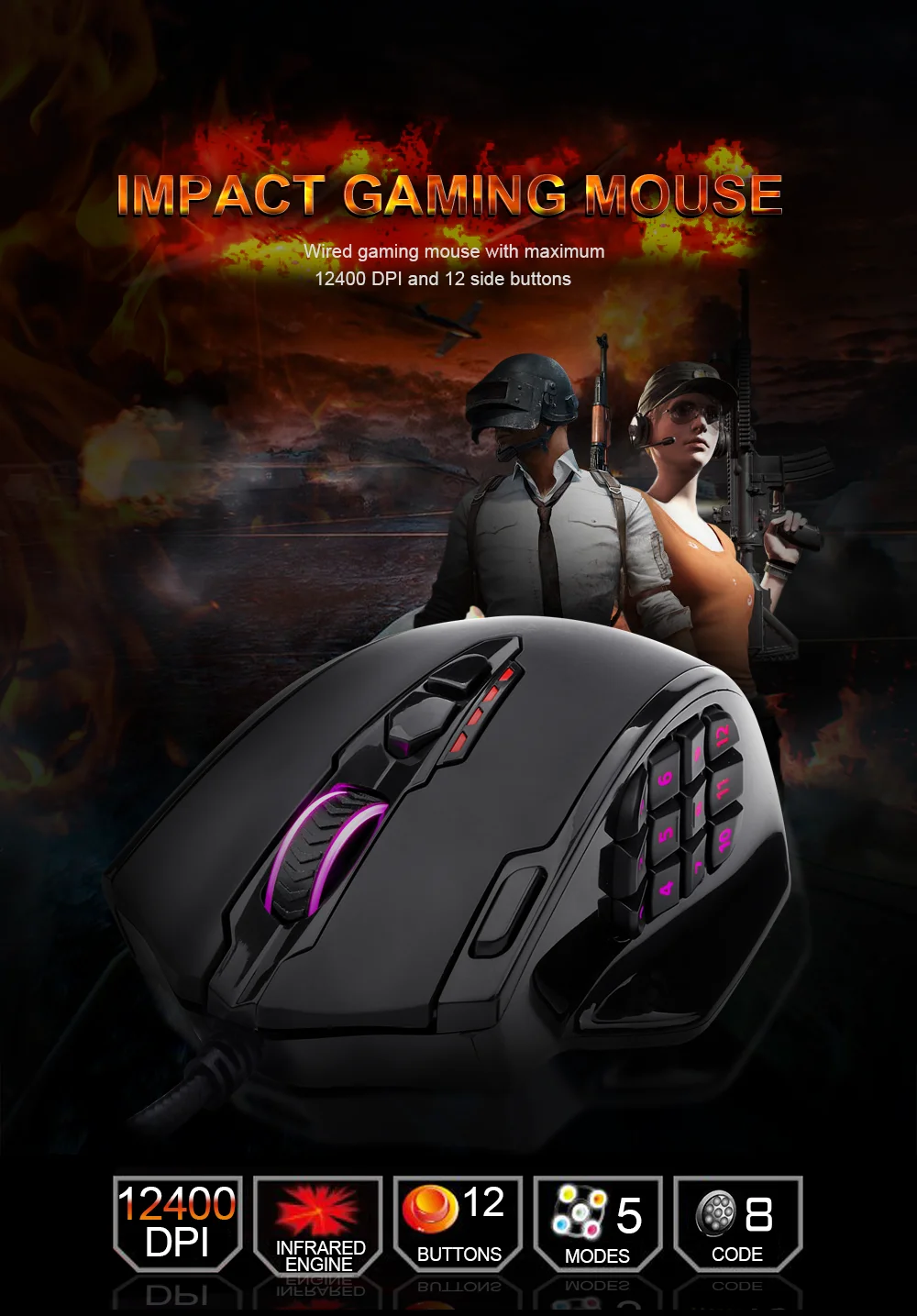 

M908 Impact USB wired RGB Gaming Mouse 12400 DPI 17 buttons programmable game Optical mice backlight laptop PC computer