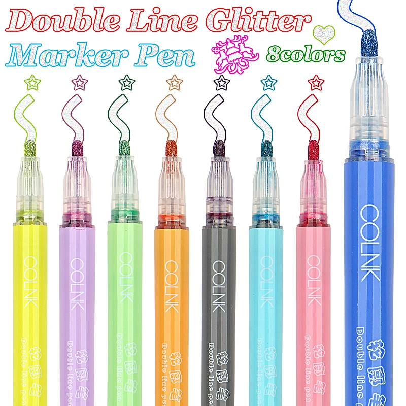 8 Colors Double Line Art Glitter Marker Pen DIY Diary Album Card Painting Paint Outline Graffiti Marker Pen Art Supplies