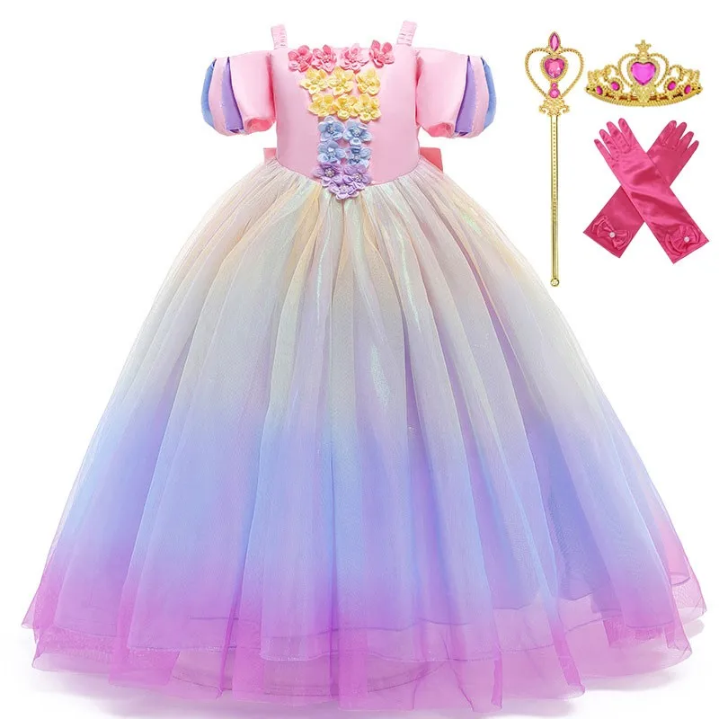 

2022 Kids Princess Dress For Girls Flower Appliques Ball Gown Baby Kids Clothes Elegant Party Wedding Costumes Summer Dresses Up