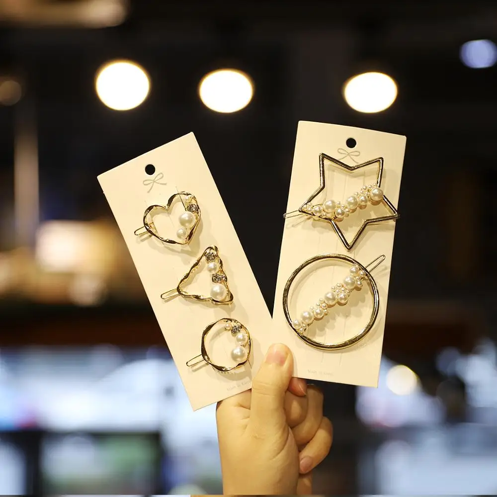 Корейские модные жемчужные заколки для волос женские геометрические аксессуары