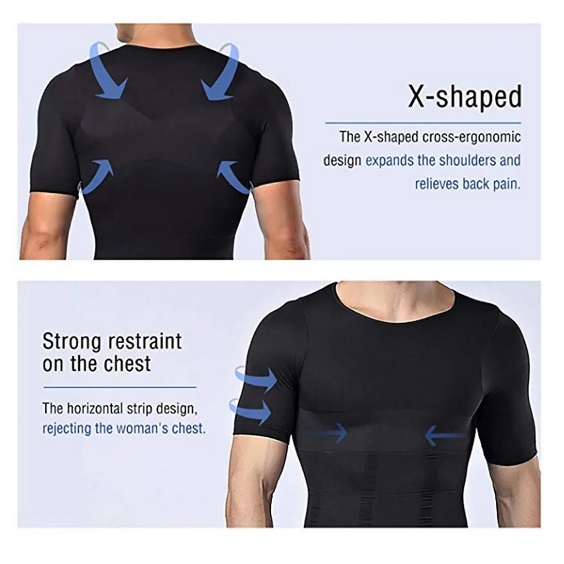 

2021 Men Body Toning T-Shirt Body Shaper Corrective Posture Shirt Slimming Belt Belly Abdomen Fat Burning Compression Corset