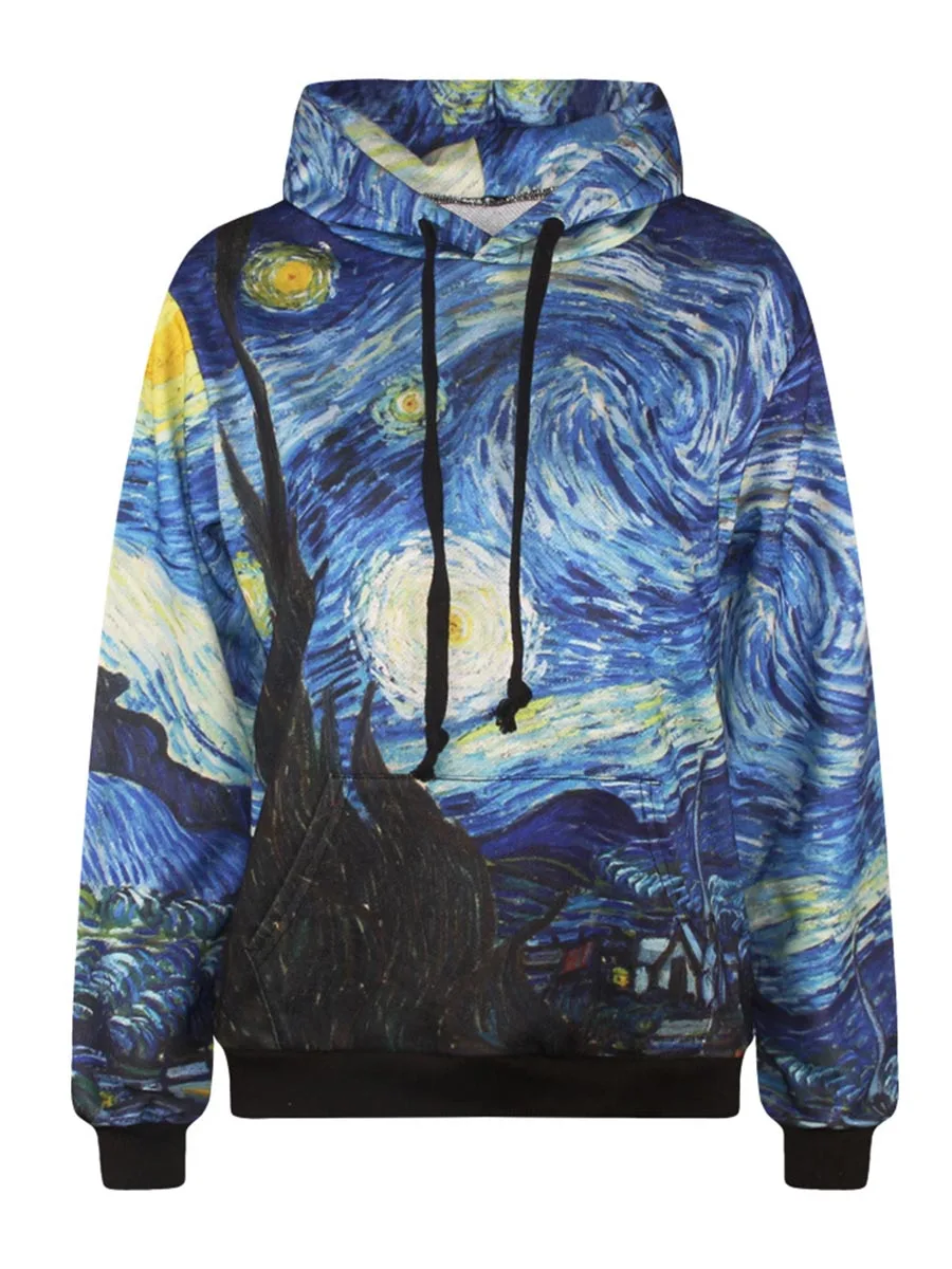 

Clearance Sales Women Hoodie Loose Print Pullover Pocket Mid-Length Long Sleeve Autumn Winter Casual Tops