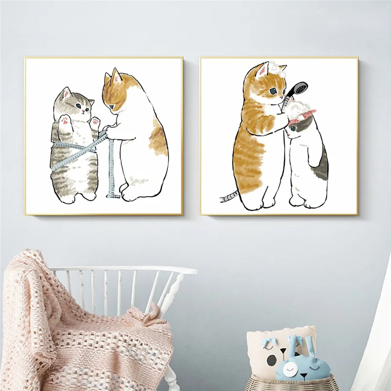 

Funny Animal Cat Wall Art Poster Print Nordic Baby Nursery Canvas Painting Cartoon Decorative Pictures for Kids Room Home Decor