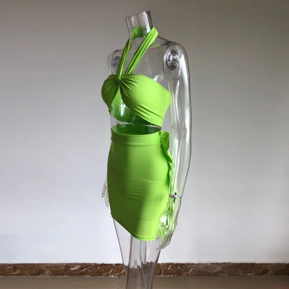 

Women Backless Halter Neck Sexy Dress Solid Ruffle Bandage Party Dress Female Spaghetti Strapless Dress