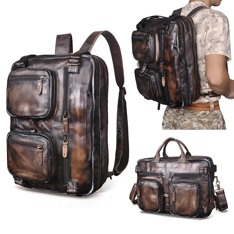 Soft Natural Leather Fashion Business Briefcase Bag Male Design Travel Laptop Backpack Document Case Tote Portfolio Bag 9912
