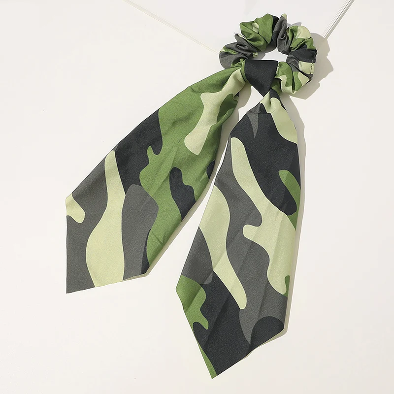 

1PC Tie-dye Gradient Rainbow Knotted Hair Rope Ties Floral Camo Print Long Satin Ribbon Bands Women Hair Accessories Scrunchie