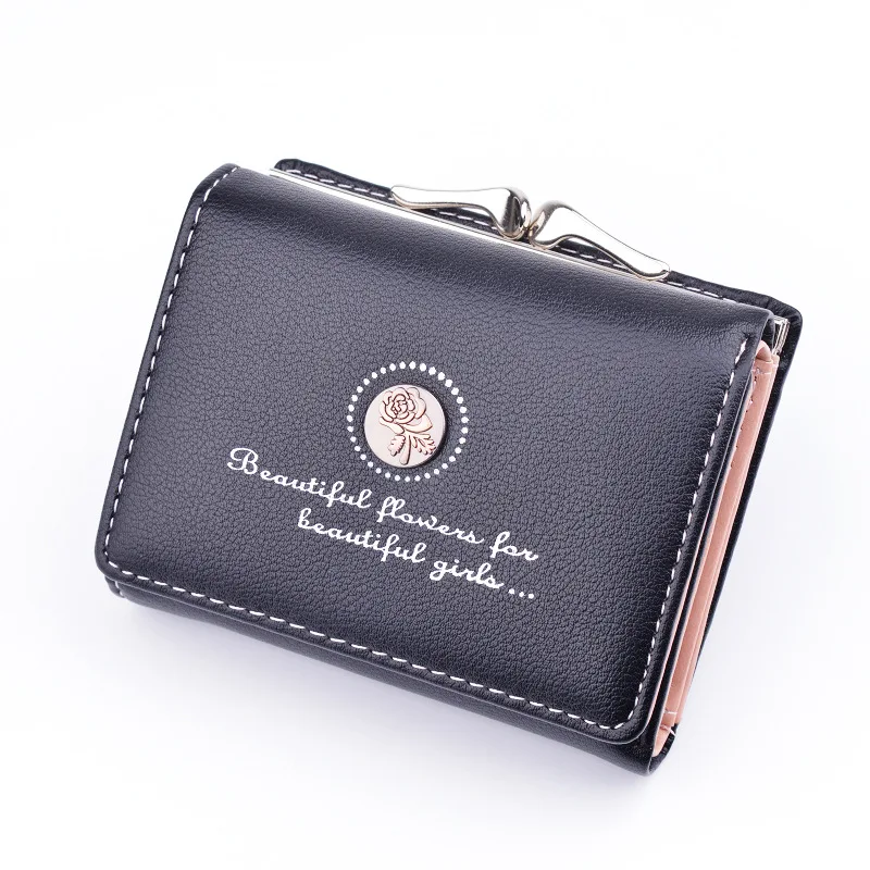 

Ladies Wallet Mini Card Case Fashion Retro Style Flower Short Coin Purse Female Student Three Folding Wallet
