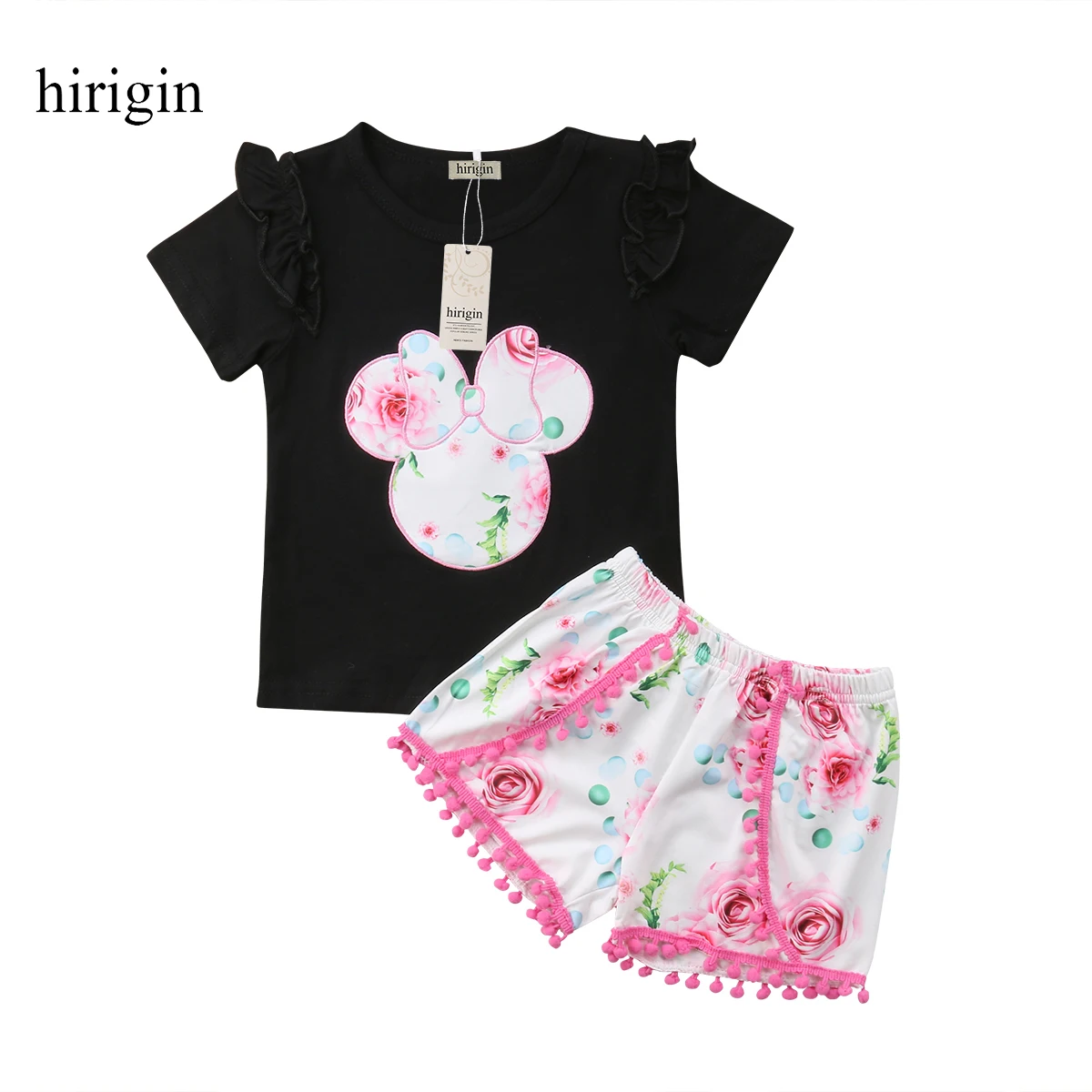 

Детская одежда из 2 предметов для маленьких девочек; Однотонная футболка с принтом; Топы + штаны; Шорты; Летний костюм; Комплект одежды