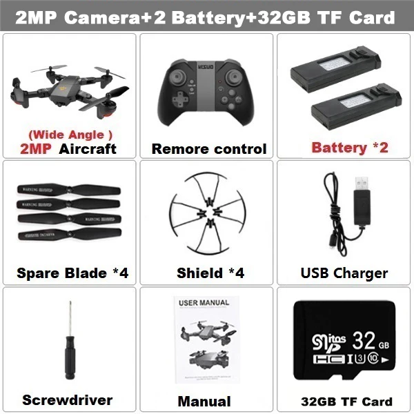 VISUO XS809HW Дрон 2MP широкоугольный wifi FPV камера Дроны с камерой 0.3MP селфи складной RC Квадрокоптер мини Дрон CS SG107 - Цвет: 2MP 2B 32GB
