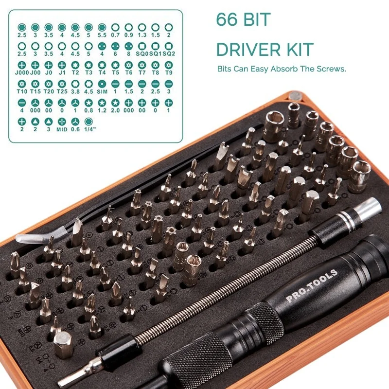 

69 in 1 Precision Screwdriver Set with 66 Bit Magnetic Driver Kit Hand Tools Electronics Repair Tool Kits
