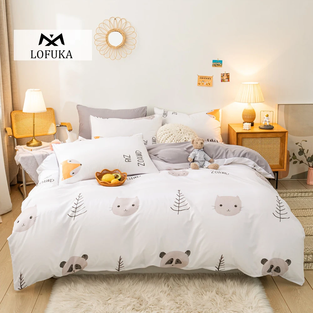 

Lofuka Cartoon Printed Panda Bedding Set Home High Quality Lovely Pattern With Star Tree Flower Single Double Bed Linen Set 4pcs