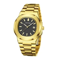 men luxury watch gold case black dial pp design stainless steel quartz wristwatch luminous hand casual dress clock orologio