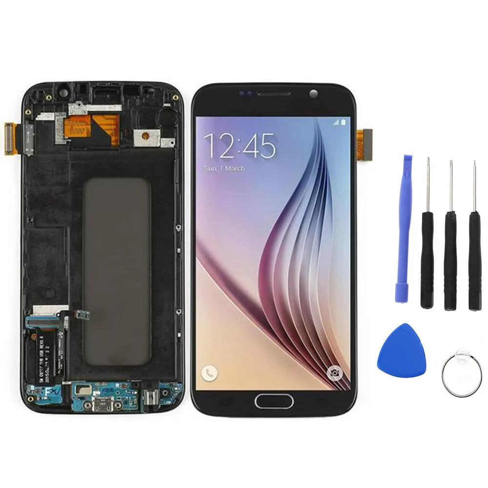 Black with tools Черный для samsung Galaxy S6 ЖК-дисплей G920 G920F сенсорный экран дигитайзер Замена Рамки для samsung S6 дисплей g920f ЖК-дисплей - Цвет: Black with tools