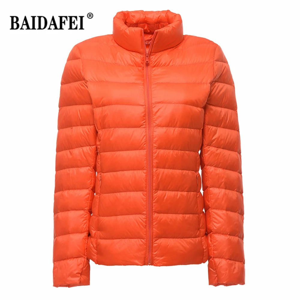 

Spring Autumn Women Down Jacket Ultra Light Fall Ladies Slim Jackets Stand Collar Zippers Fashion Female Overcoat Down Coat