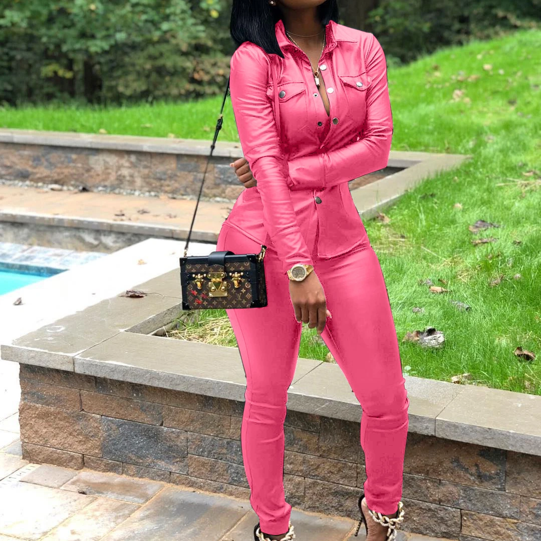 Комплект из двух предметов женский экокожи пикантный однобортный Топ с длинным