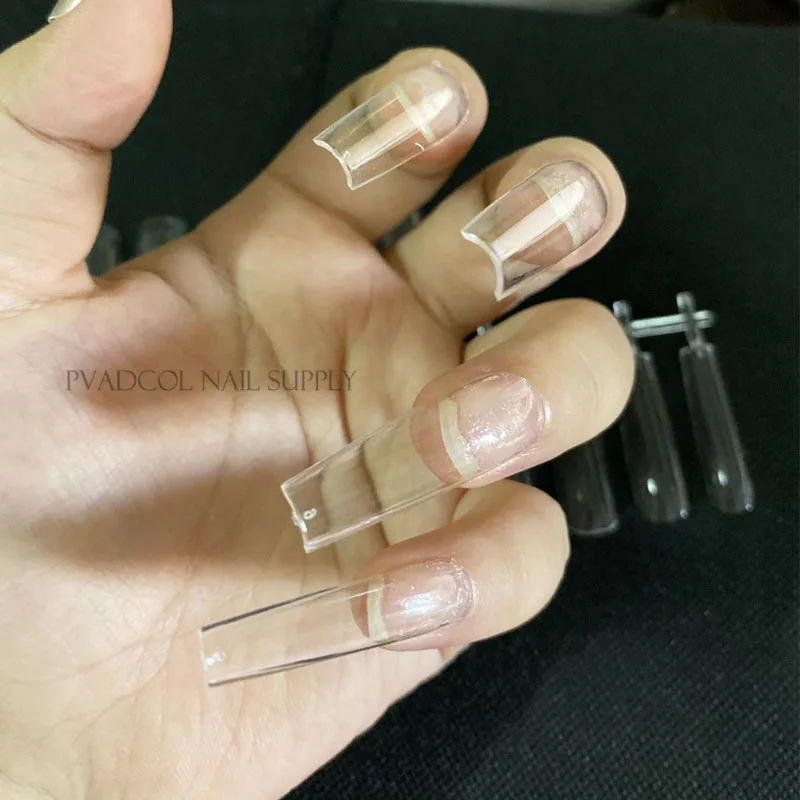 Накладные Типсы длинные квадратные для ногтей прозрачные размер XL