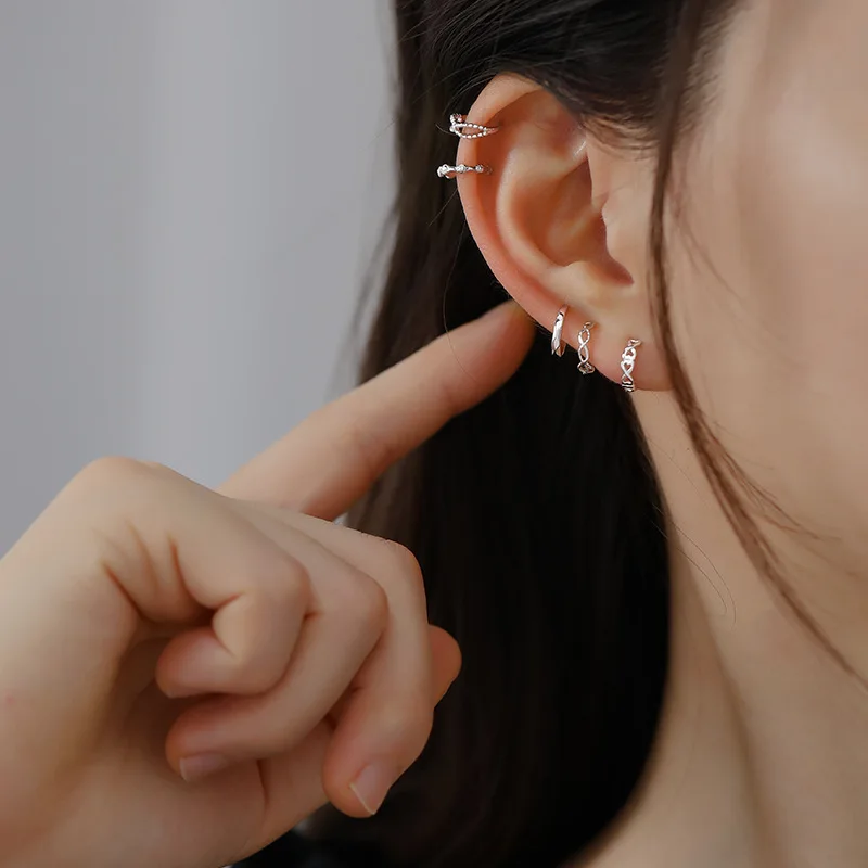 925 sterling silver earring fashion geometric circle ear ring clip without hole false Simple bone boy girl jewel | Украшения и
