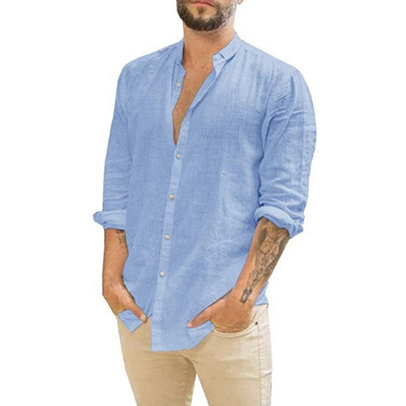 

Thin Section Commute Men Shirts Solid Color Long Sleeve V-Neck Loose Casual T-Shirts Summer Breathable Tshirt With Buttons Hot