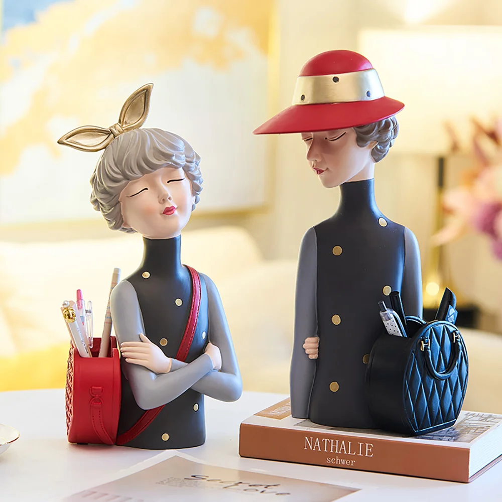 

Cartoon Girl Sculpture Resin Character Model Pen Holder Series Modern Home Decoration Girl Ornaments Bedroom Decoration Gift