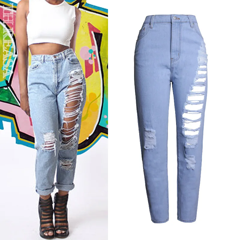 Hot Sale Women's Jeans Pants Hole Jeans Loose Straight Pants Nine Point Pants Hot Source Jeans