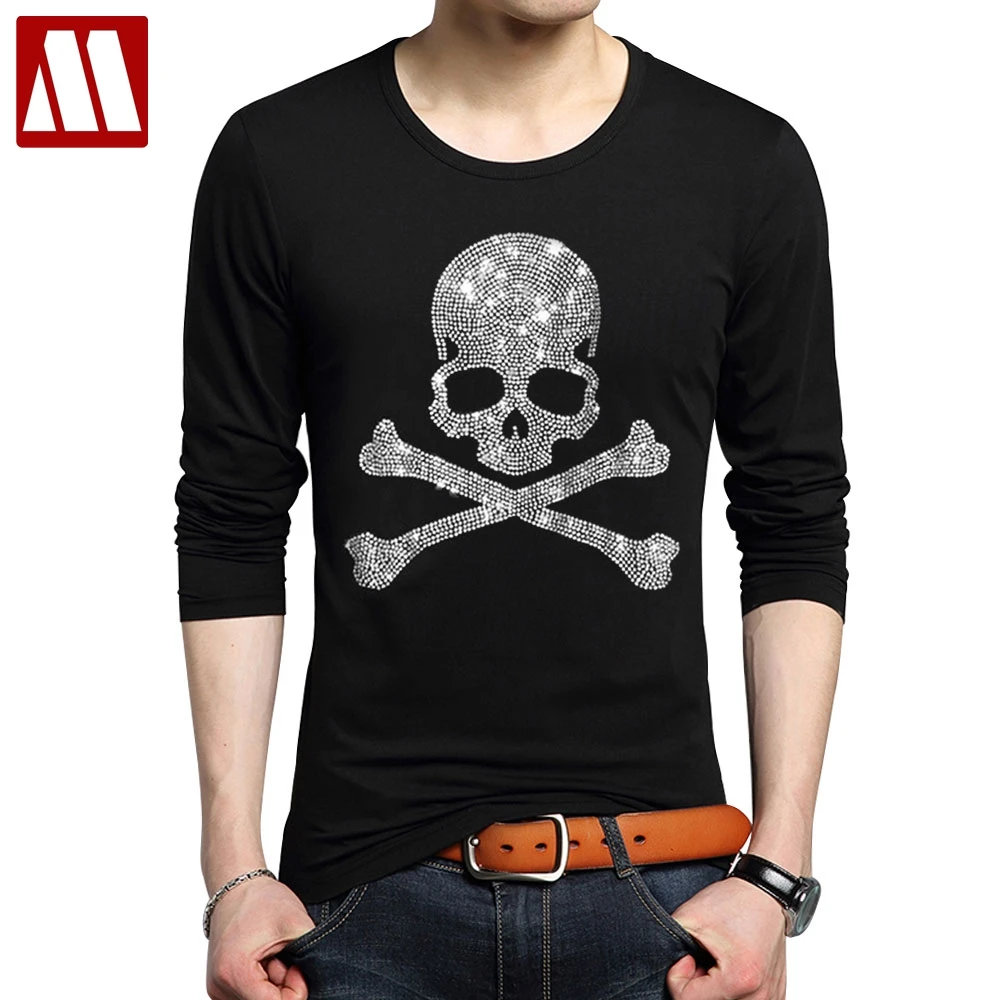 Горячая фиксация Стразы печать мужская футболка в стиле панк блестящие алмазные