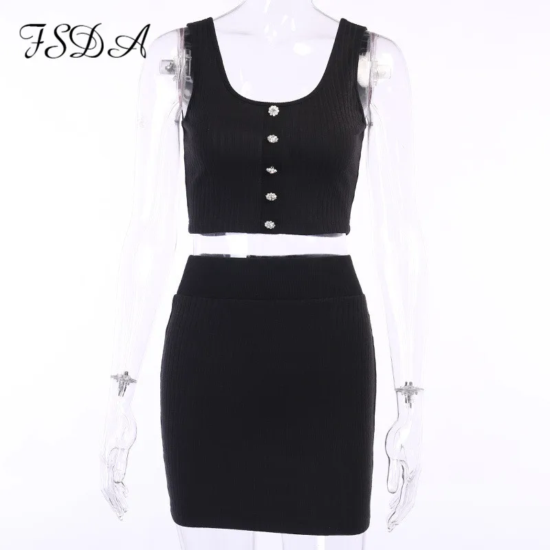 Летний женский комплект FSDA 2020 года короткий топ без рукавов на пуговицах и