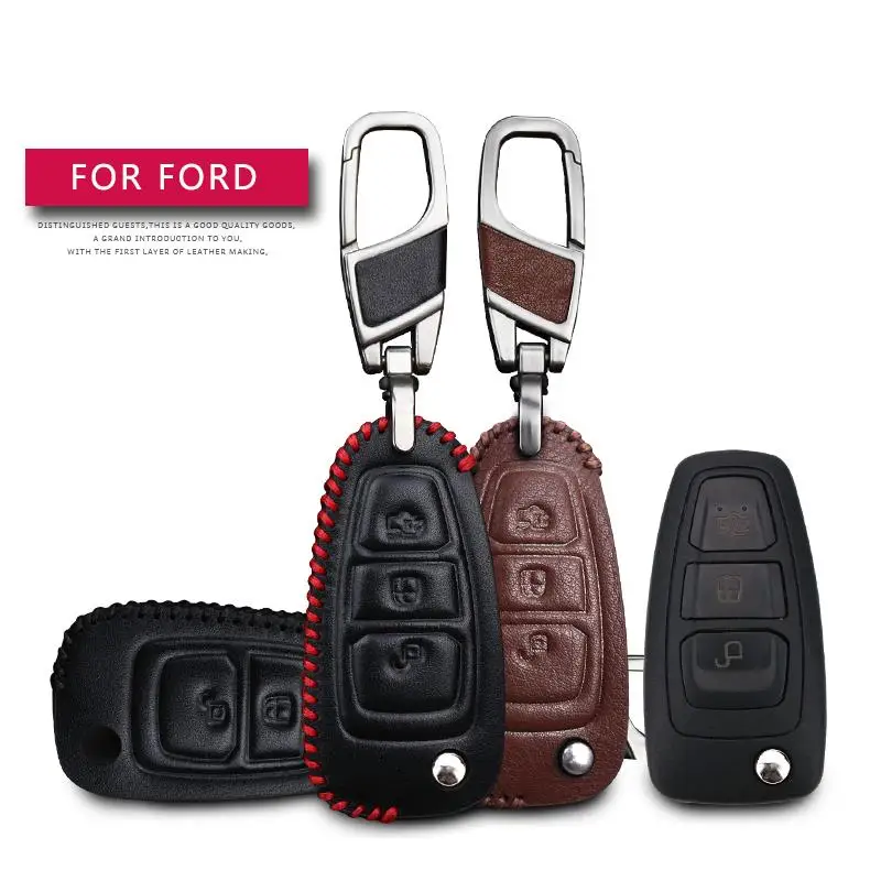 Кожаный чехол для ключей автомобиля для Ford Ranger C-Max S-Max Focus Galaxy Mondeo Transit Tourneo, защитный чехол для ключей на заказ