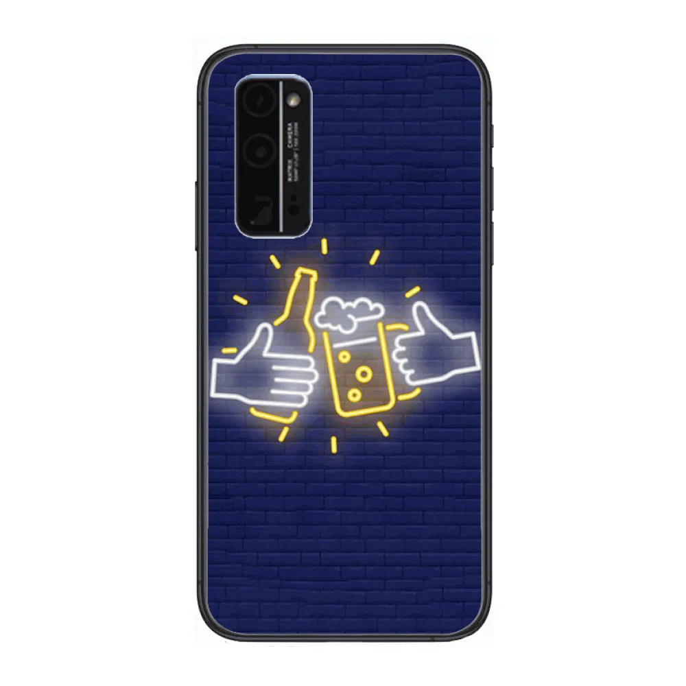 

Fluorescent color glass Phone Case Hull For Huawei Honor 8 9 10 20 30 A S Lite Pro 5g i Black Back Soft Cell Cover Pretty