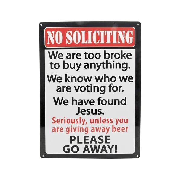 

No Soliciting Tin Sign Metal Poster Warning Sign Store Entrance Decoration