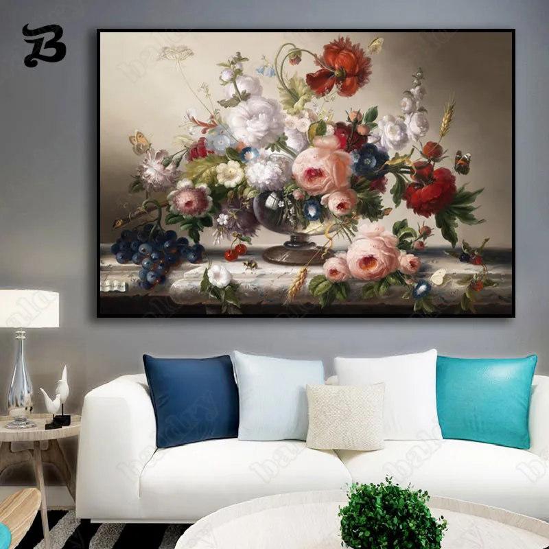 

Canvas Oil Painting Flower Wall Art Arrangement Canvas Posters Print Wall Pictures Vintage Home Decoration for Living Room Decor