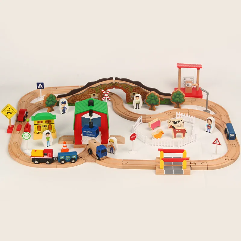

68pcs Wooden small train track suit toy small town track series compatible with wooden train track