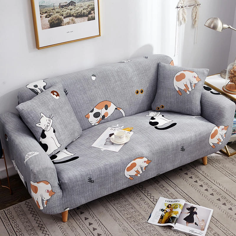 Modern Decorative All-inclusive Cat Print Armrest Slipcovers Cute Animal Sofa Cover Elastic Sectional Cover1/2/3/4 seater | Дом и сад