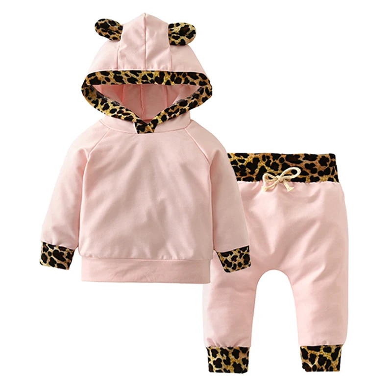

Baby Girl clothes Leopard Printing Long Sleeve cotton Hoodies And Trousers 2019 Autumn Kids Two-piece Outfit Set 0-24M