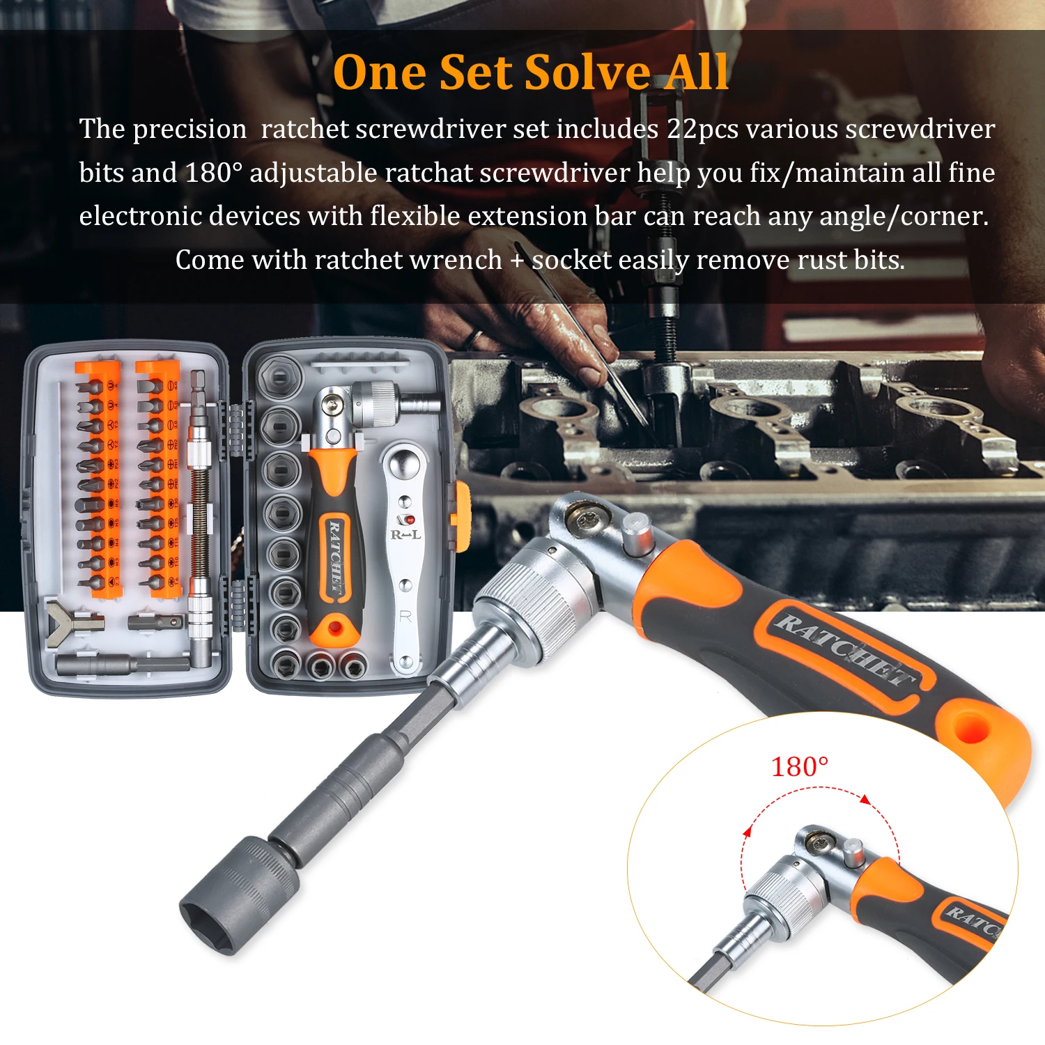 

Precision Ratchet Screwdriver Bit Set Magnetic Screwdrivers Kit Electronics Repair Tool Kit with Flexible Shaft Extension Rod
