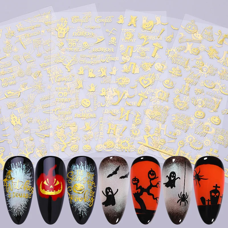 1 лист микс узоров Хэллоуин шаблон 3D стикер для ногтей переводные наклейки
