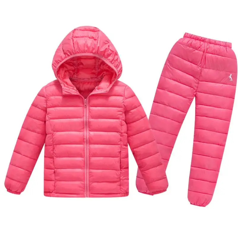 Детский комплект одежды для мальчиков и девочек зимняя куртка с капюшоном штаны