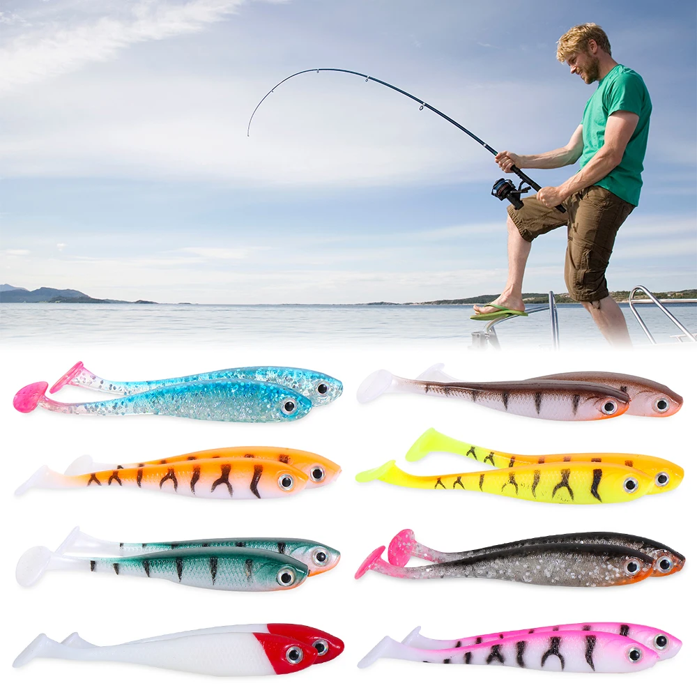 

5pcs Sinking Jigging Fishing Tackle T Tail Wobblers Spinning Baits Silicone Worms Jig Bait Soft Fishing Lures Lure Bait