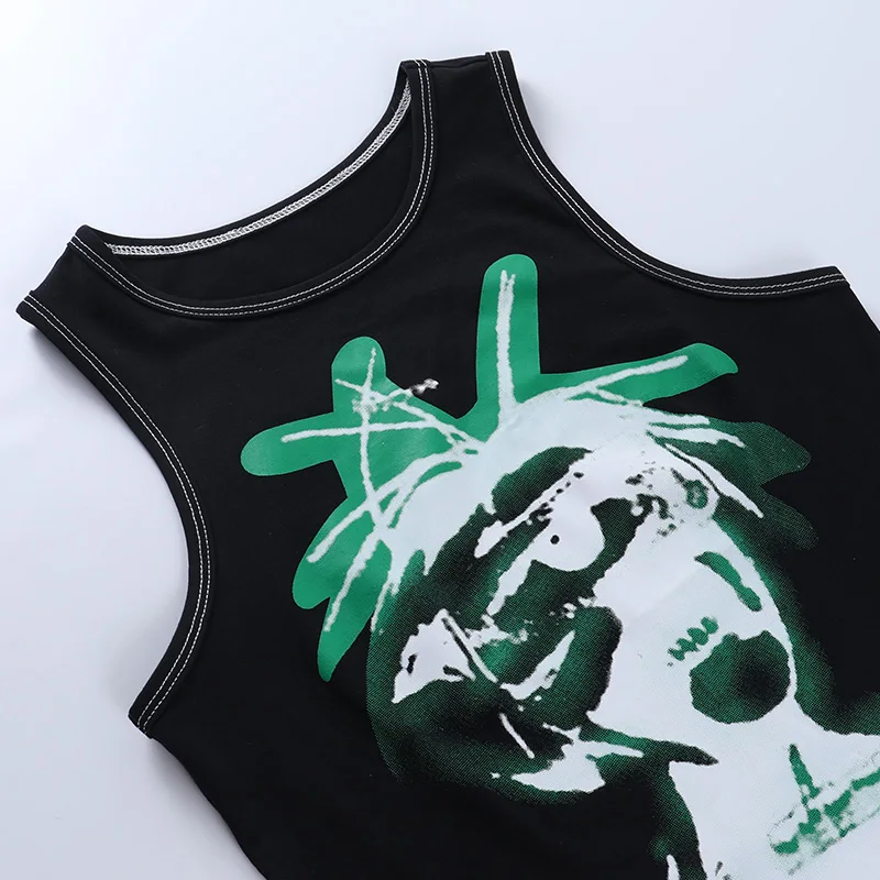 

Portrait Graphic Print E-girl Grunge Fairy Harajuku Tank Top 90s Y2K Vintage Women Sweat Vest Hip Hop Summer Crop Top Streetwear