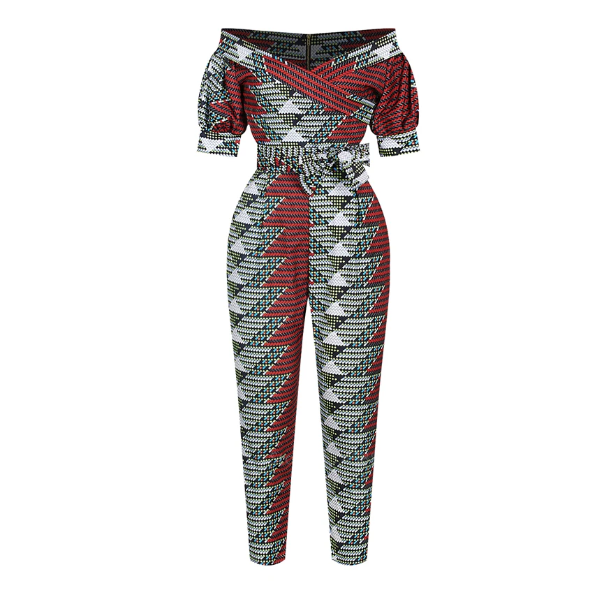 

2021 African Fashion Designed Print Dashiki Jumpsuit Women Girls Bazin Nigeria Sexy Off-the-shoulder Strapless Bandage Jumpsuit