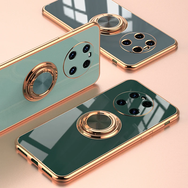 

Electroplated Ring Holder Case For Huawei Mate 40 30 20 P50 P40 P30 P20 Pro Plus Honor 50 30 20 V30 V40 30S Pro Phone Case Cover