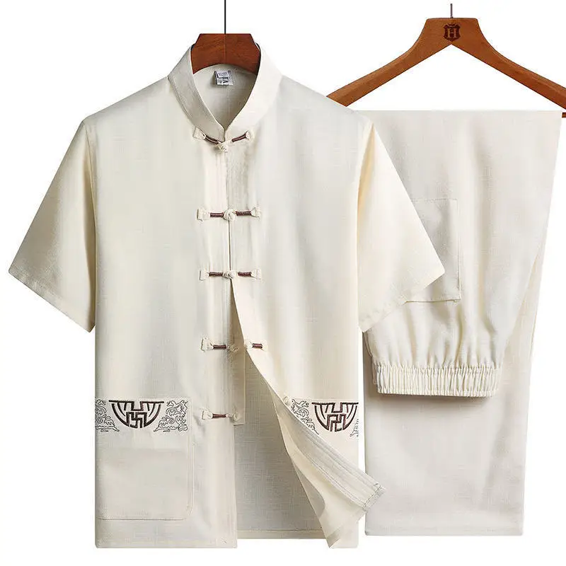 Костюм Hanfu Tang с короткими рукавами папа светильник костюм для среднего возраста