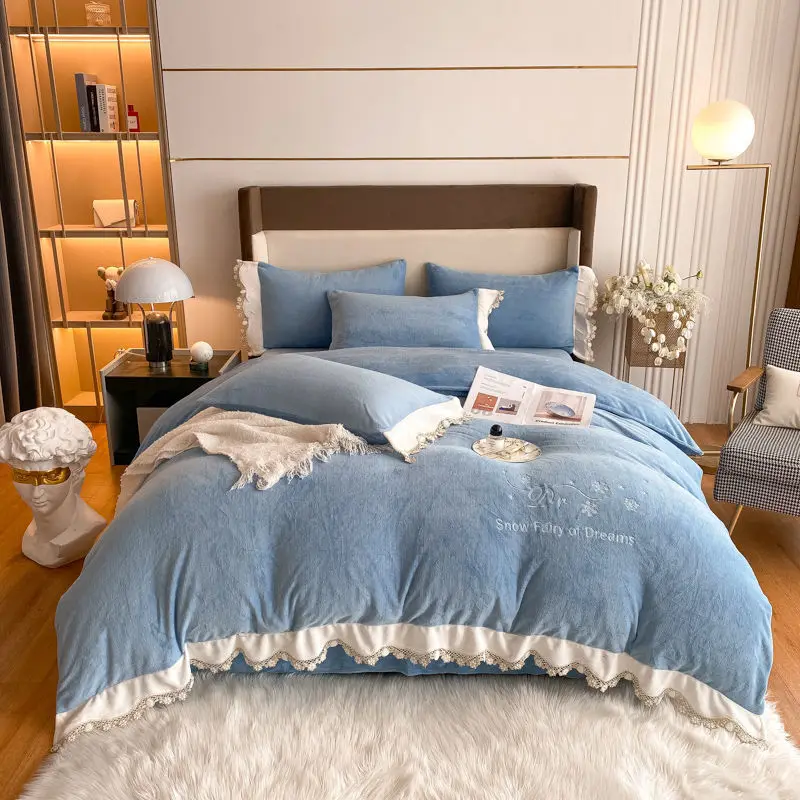 

Milk Fiber Bedding Set Openwork Lace Duvet Cover Luxury 4pcs Queen King Size With Pillowcases Home Textiles