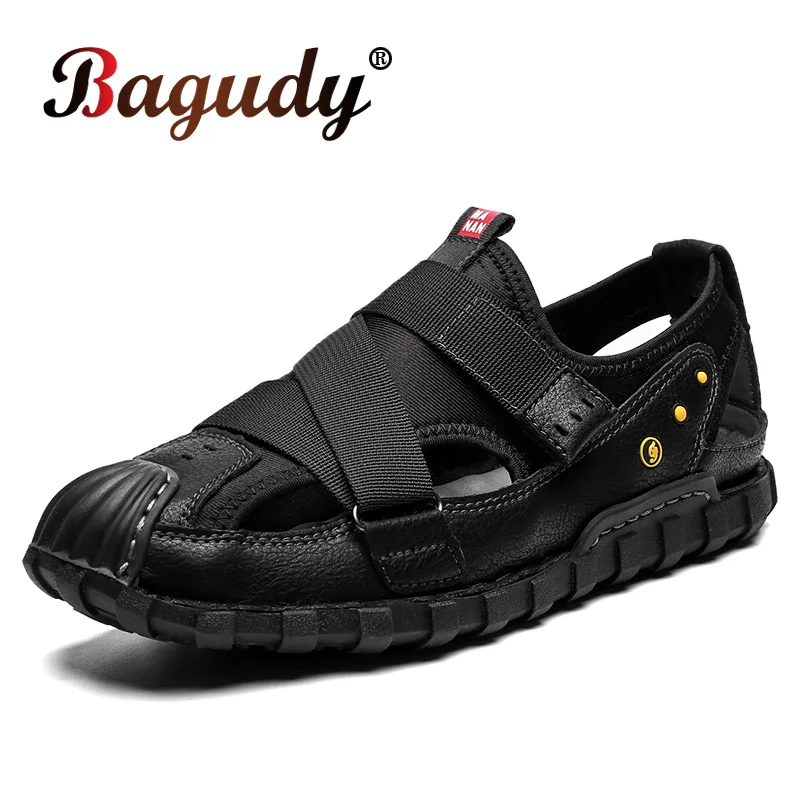 Мужские кожаные сандалии высокого качества повседневные пляжные дышащие туфли