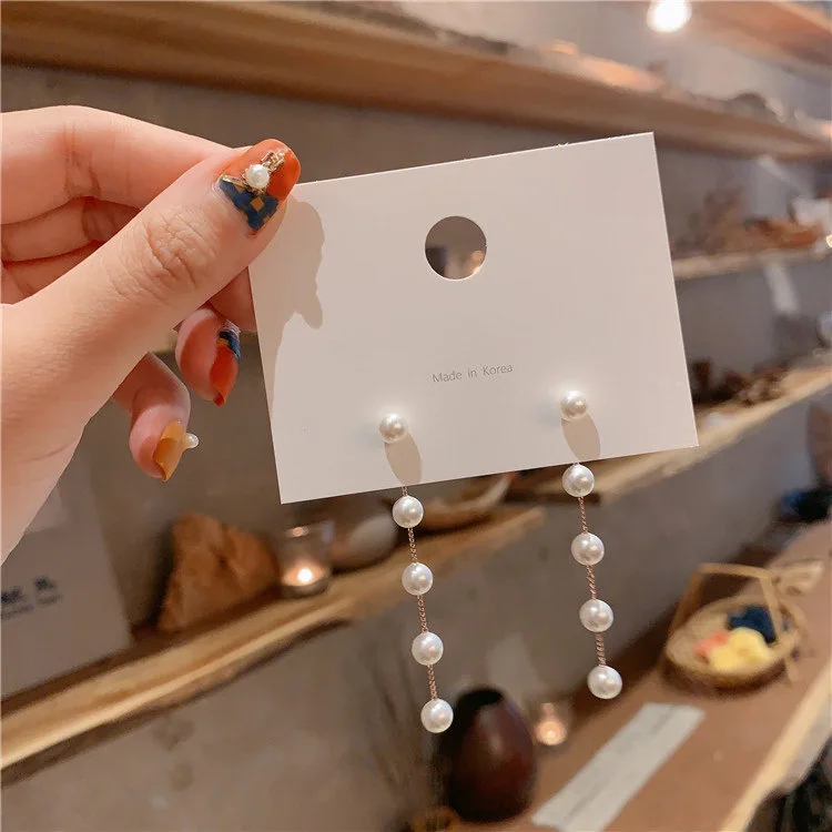 

RUIYI S925 silver needle long pearl Tassel Earrings(E0053)