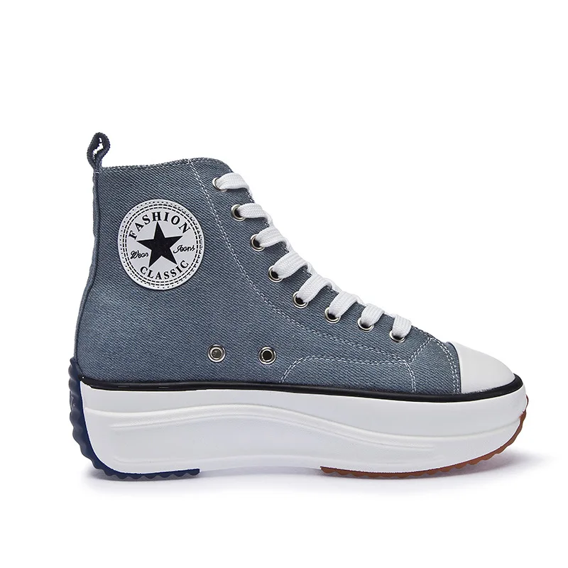 denim blue Женские кроссовки из парусины; женские высокие кроссовки; Женская Осенняя обувь; дышащие кроссовки для девочек; цвет белый, черный; QW-62 - Цвет: denim blue