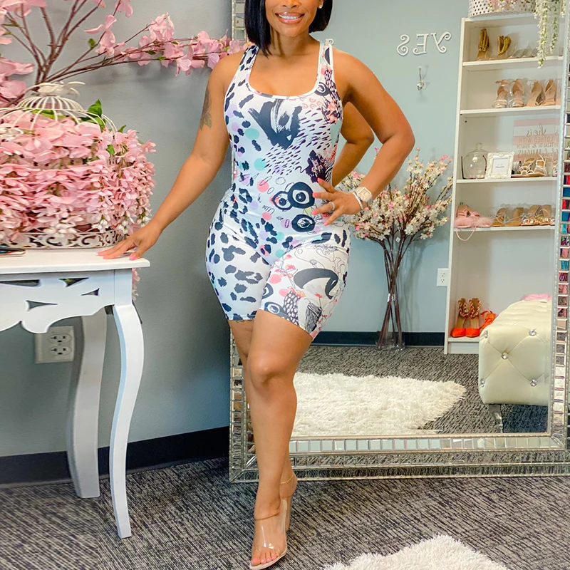 Повседневный летний комбинезон без рукавов с цветочным принтом| |