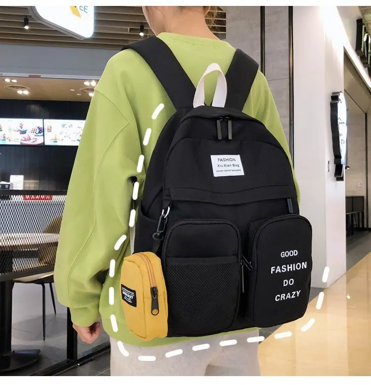 

College style outer pocket design large capacity student schoolbag sweet girl color matching decorative backpack