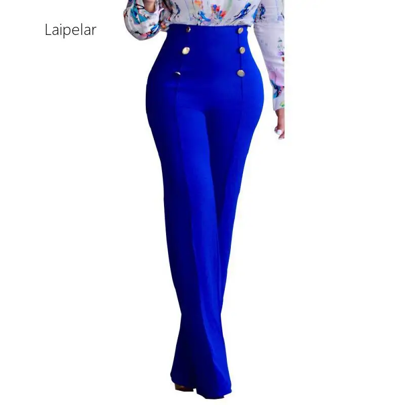 

High Waist Double Buttons Long Pants Women Solid Wide Leg Pants Elegant Office Ladies Workwear Pants Autumn Maxi Trousers
