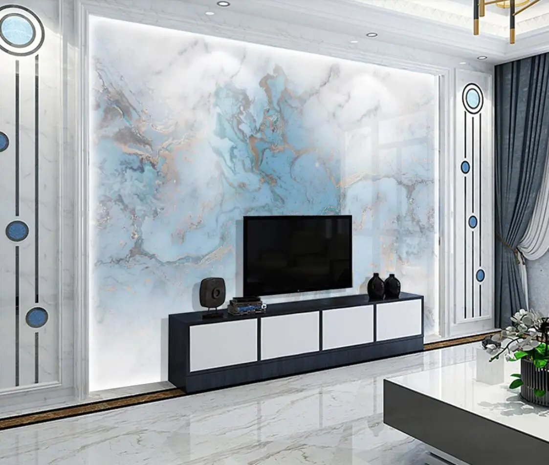 Синий Золотой Мраморный Обои Большая Фотообои для Гостиной TV Бэксплеш Искусство Декор Холст Мурали Рисование Персонализированные на.