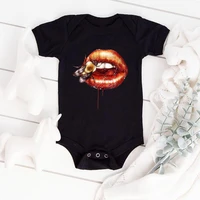 lips print personalized baby girl boy short sleeve bodysuit black fashion infant clothes 2022 newborn onesies for baby oversize